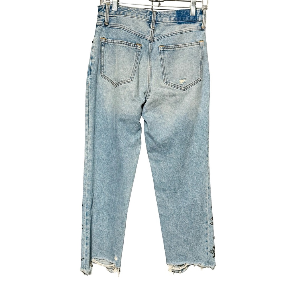 Abercrombie and Fitch Annie High Rise Straight Raw Hem Beaded Embroidered Jeans - Picture 10 of 13